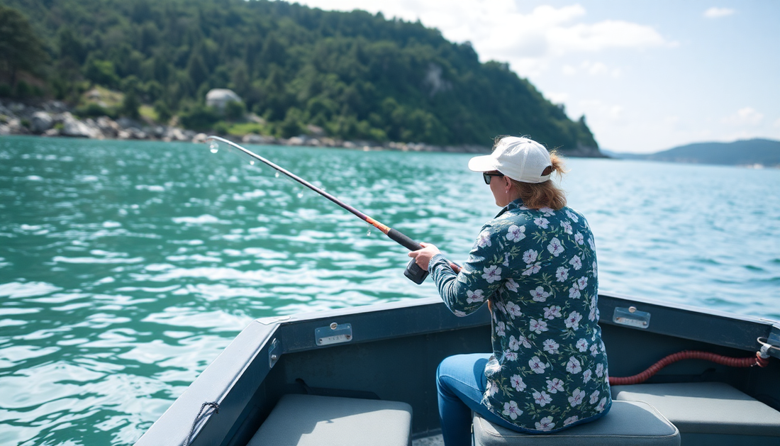 Person using the best fishing accessories 2025 while fishing on a sunny lake