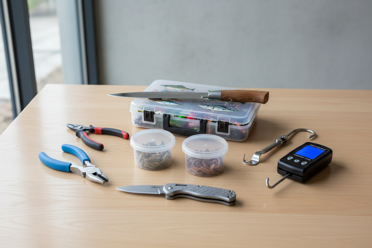 Assorted Fishing Accessories including nets, lures, and tackle for an optimal fishing experience