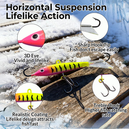 9KM Premium Ice Fishing Jig & Lure Kit (20-28pcs) – Glow Jigs for Panfish & Crappie