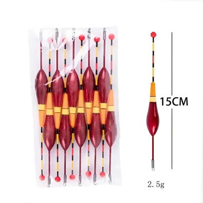 Set of affordable fishing bobbers in red and yellow, 15CM long, ideal for all fishing enthusiasts