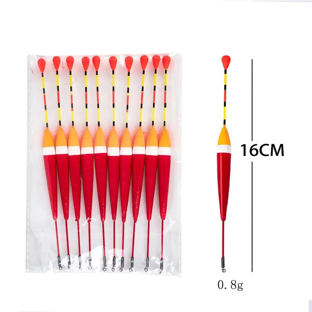 Set of ten affordable fishing bobbers in red and yellow, measuring 16CM for effective fishing