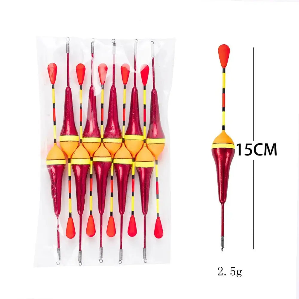 Pack of eight affordable fishing bobbers in red and yellow, measuring 15CM each for effective fishing