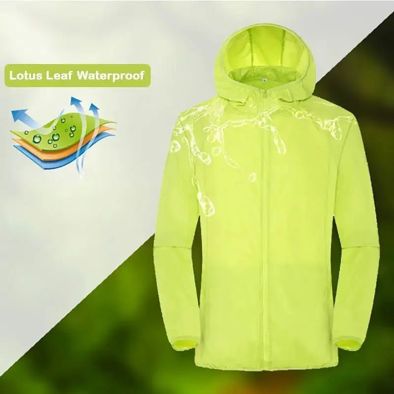 Bright yellow affordable rain gear jacket with lotus leaf waterproof technology for fishing enthusiasts