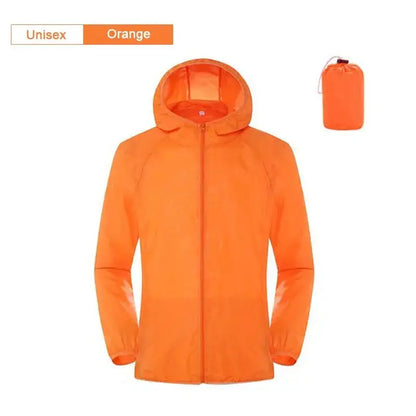 Unisex orange affordable rain gear jacket with a lightweight design for outdoor fishing activities