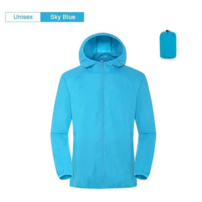 Sky Blue Unisex Lightweight Jacket, perfect affordable rain gear for fishing and outdoor activities