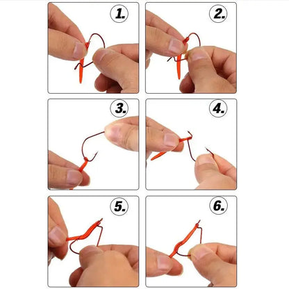 Step-by-step guide to using artificial earthworms for fishing with hands demonstrating the setup