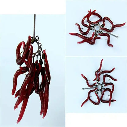 Realistic artificial earthworms for fishing in red color, ideal for attracting various fish species