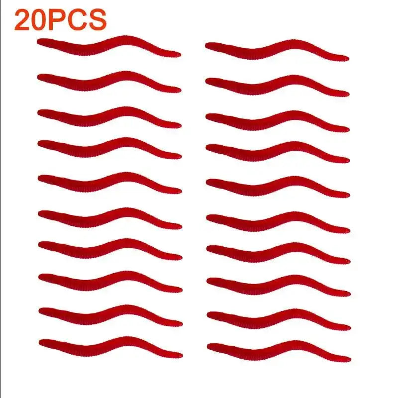 20-Pack Red Artificial Earthworms for Fishing, Perfect for Attracting Freshwater Fish