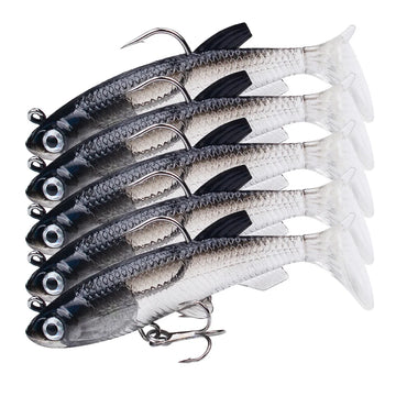 Realistic Bass Swimbaits 5-Pack | Pre-Rigged Paddle Tail | 3D Details for Bass Fishing