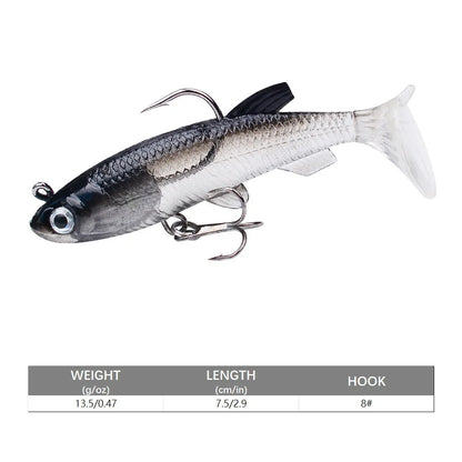 Realistic artificial swimbait for bass with a durable design and sharp hooks for effective fishing