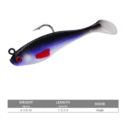 Artificial swimbait for bass in blue and silver with single hook for effective fishing