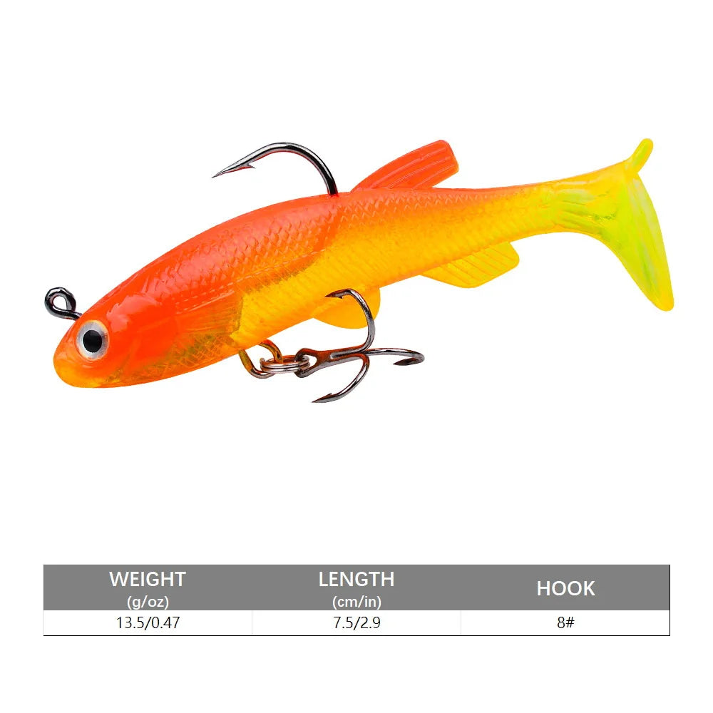 Vibrant orange and yellow artificial swimbait for bass with a sharp hook for effective fishing