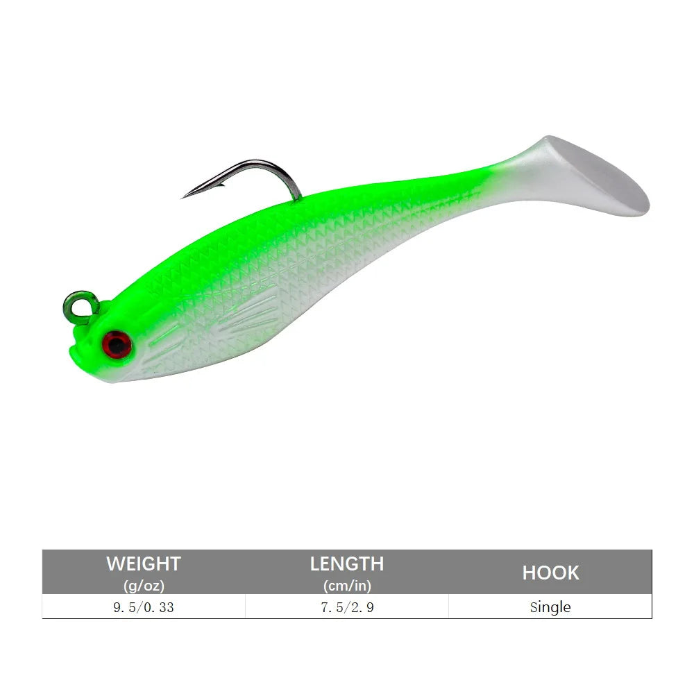 Bright green artificial swimbait for bass with precise design and single hook for effective fishing