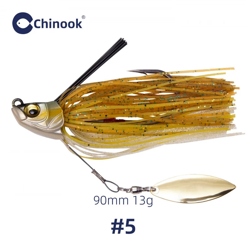 Chinook 90mm 13g metal jigs for fishing featuring a vibrant yellow and black design with a spinning blade