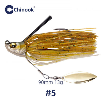 Chinook 90mm 13g metal jigs for fishing featuring a vibrant yellow and black design with a spinning blade