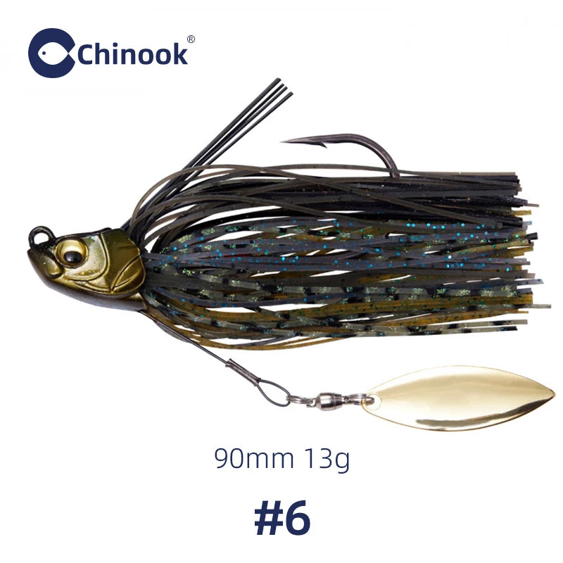 Chinook 90mm 13g metal jigs for fishing with vibrant skirt and spinning blade for enhanced lure action