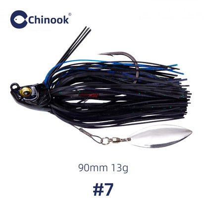 Chinook 90mm fishing lure featuring black skirt and shiny blade, ideal 13g metal jigs for fishing