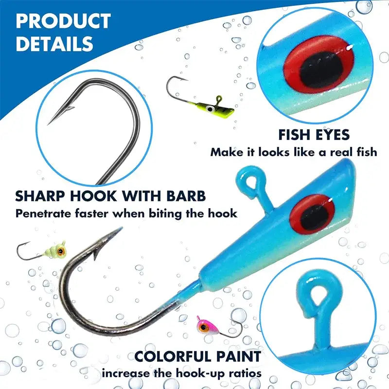 Colorful ice fishing jigs with sharp hooks and realistic fish eyes for effective angling