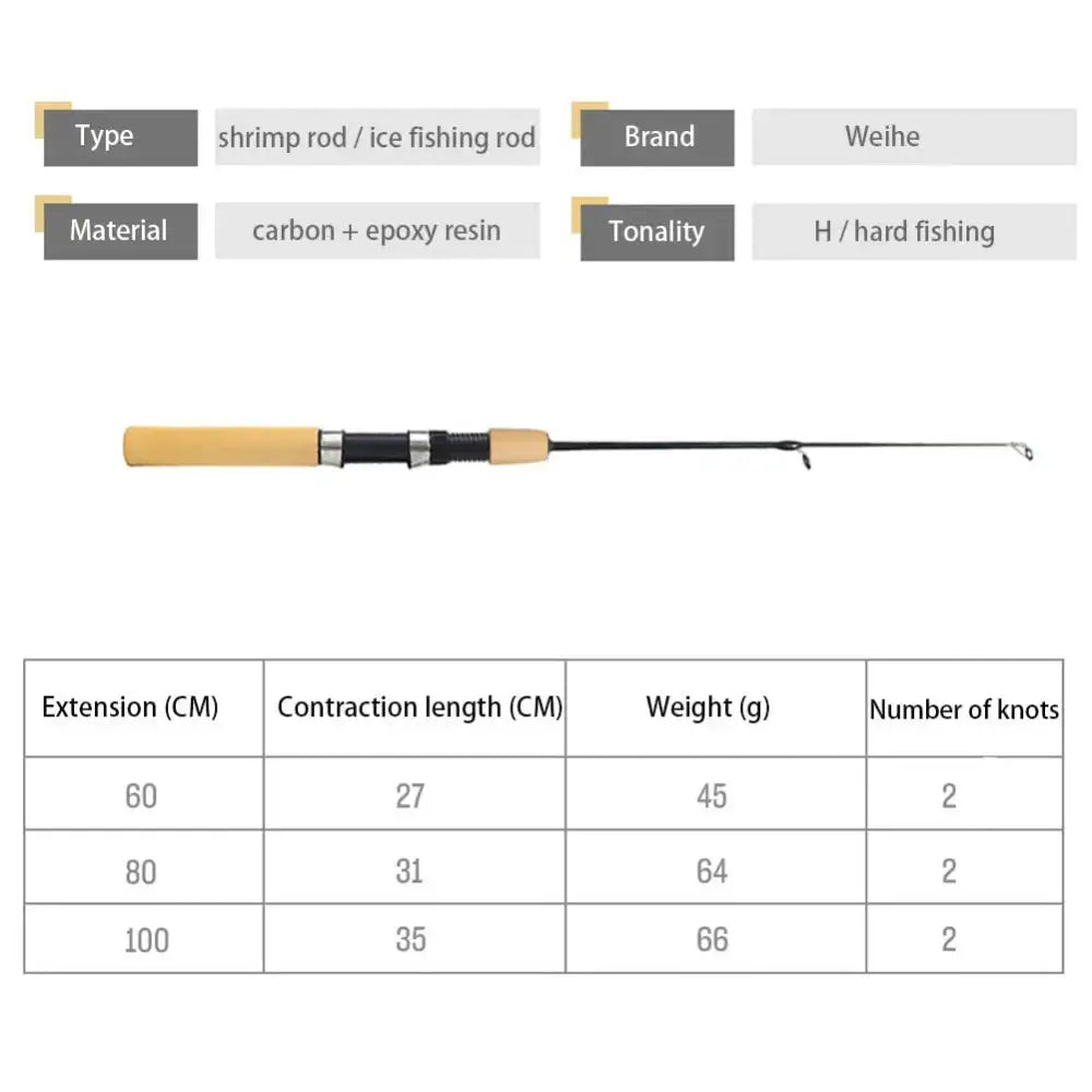 Compact telescopic ice fishing rod with carbon and epoxy resin for durable performance