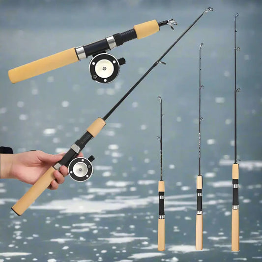 Compact telescopic ice fishing rod with ergonomic grip for easy handling on frozen lakes