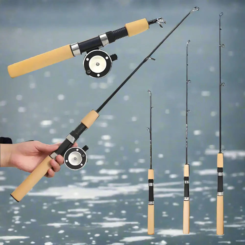Compact telescopic ice fishing rod with ergonomic grip for easy handling on frozen lakes