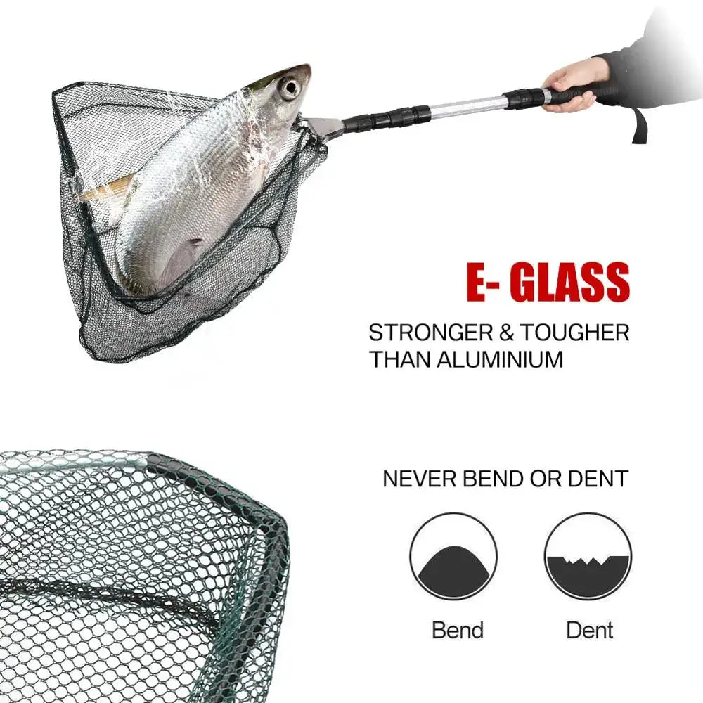 Durable landing nets for anglers with a sturdy fiberglass handle, ideal for catching fish effortlessly.