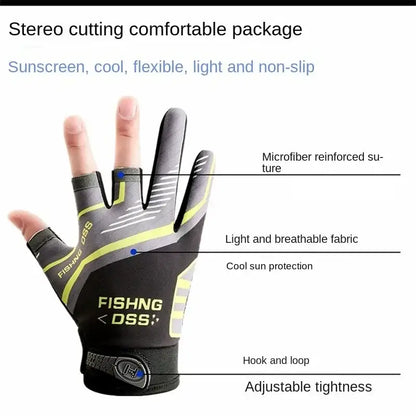 Easy grip fishing gloves in black and yellow with breathable fabric and adjustable tightness for optimal performance