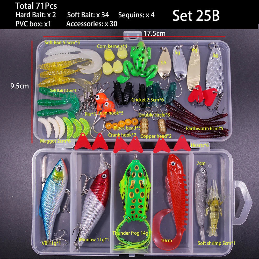 The best fishing lure kit online featuring 71 pieces including hard baits and soft baits in a convenient storage box