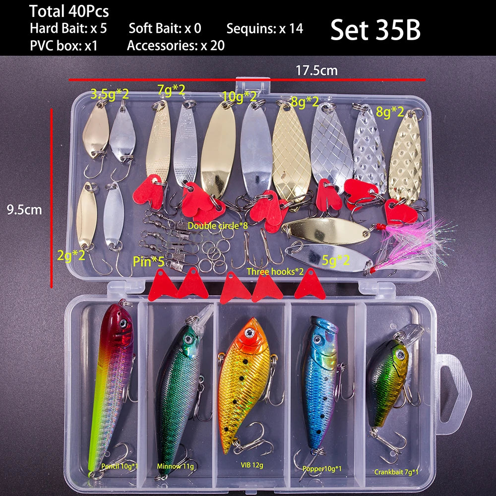 Best fishing lure kit online with 40 pieces including hard baits, spoons, and accessories for effective fishing