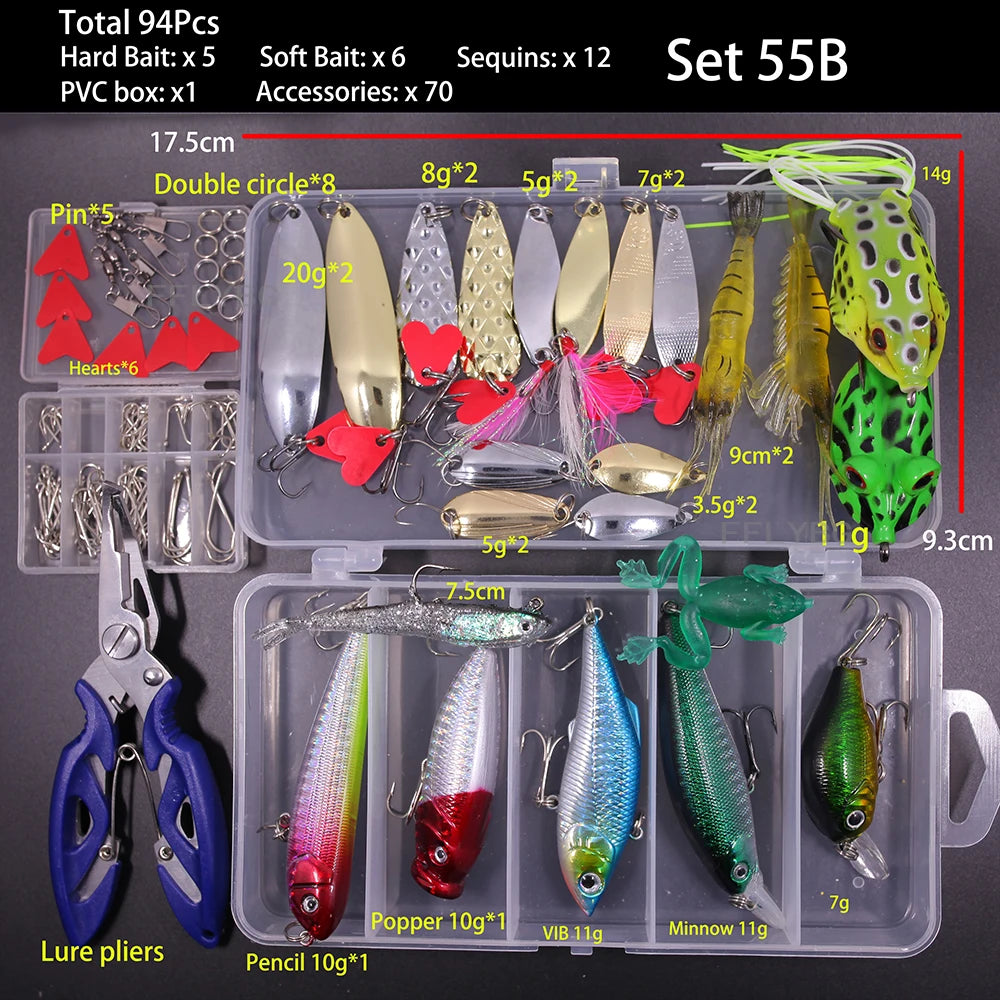 Best fishing lure kit online featuring 94 pieces including hard baits, soft lures, and accessories in a durable case