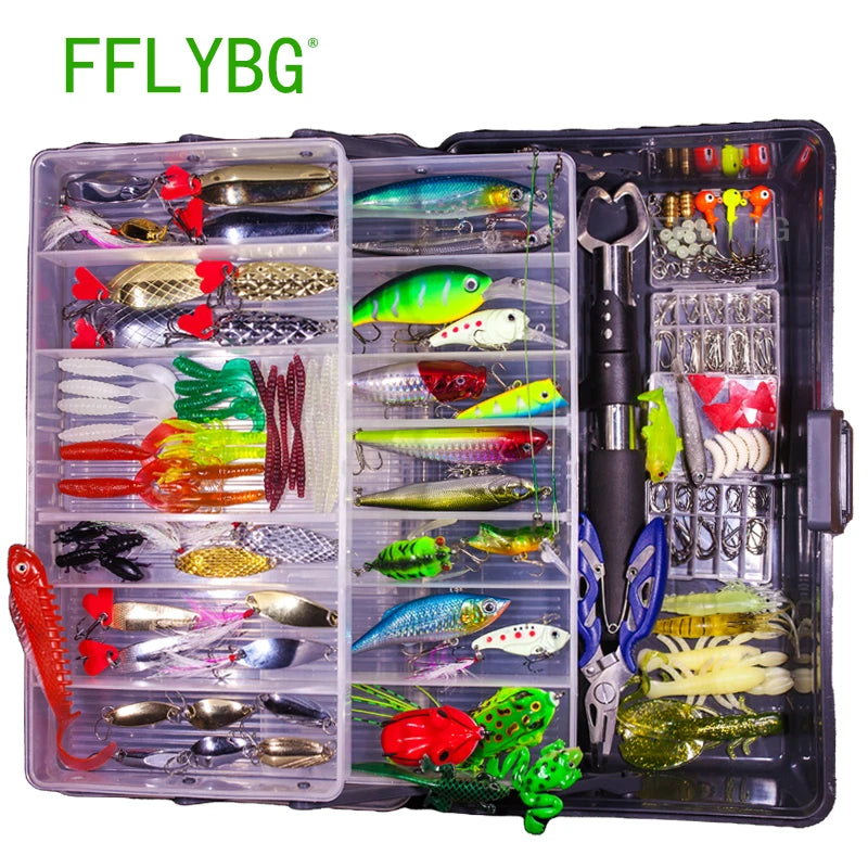 Assorted fishing lures organized in a tackle box, the best fishing lure kit online for anglers
