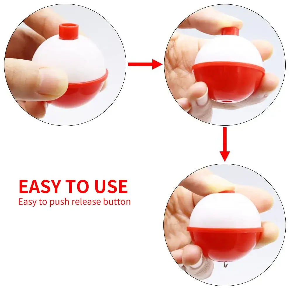 Easy attach fishing bobbers designed for quick setup with user-friendly push release button.