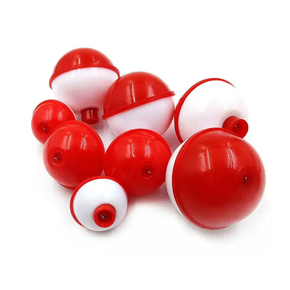 Variety of easy attach fishing bobbers in red and white for effective fishing