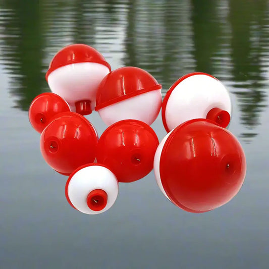 Set of easy attach fishing bobbers in red and white for effective fishing techniques