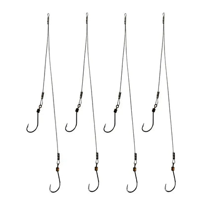 Set of five double hook rigs for fishing designed for effective bait presentation