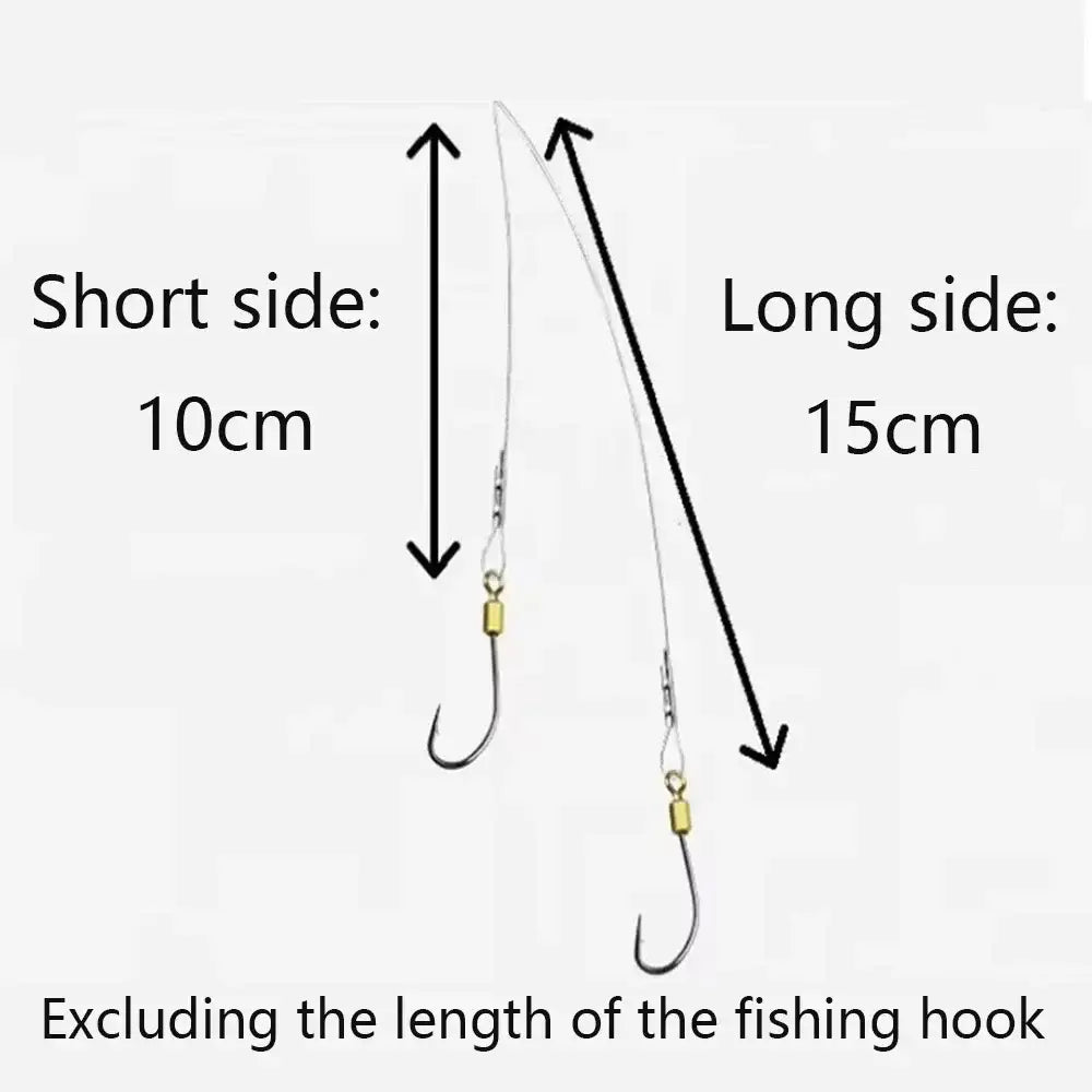 Double hook rigs for fishing showing short side 10cm and long side 15cm, ideal for anglers
