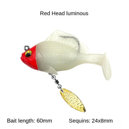 Red Head luminous dark sleeper fishing lures with 60mm bait length and shiny sequins