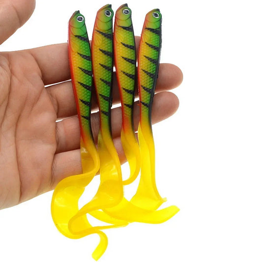 Colorful T-tail fishing lures designed for attracting fish in freshwater and saltwater environments