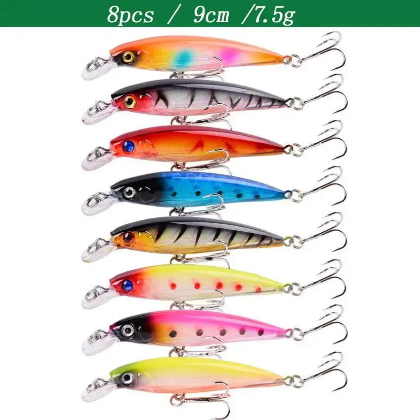 8-piece slow minnow lures set in vibrant colors for effective fishing in various conditions