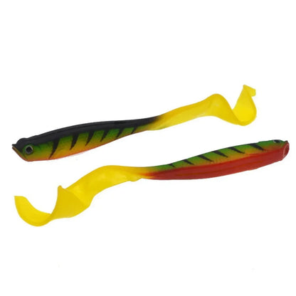 T-tail fishing lures in vibrant yellow and black colors for attracting various fish species