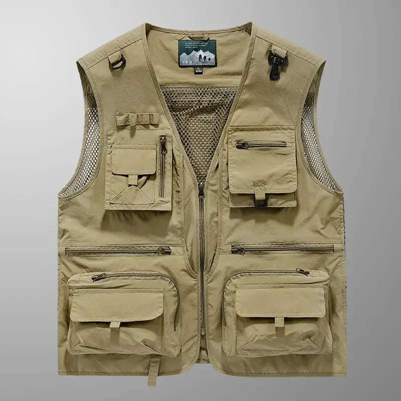 Beige Fishing Vest with Multiple Pockets, Ideal as the best fishing vest for anglers
