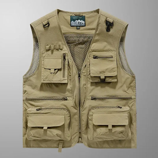 Beige Fishing Vest with Multiple Pockets, Ideal as the best fishing vest for anglers