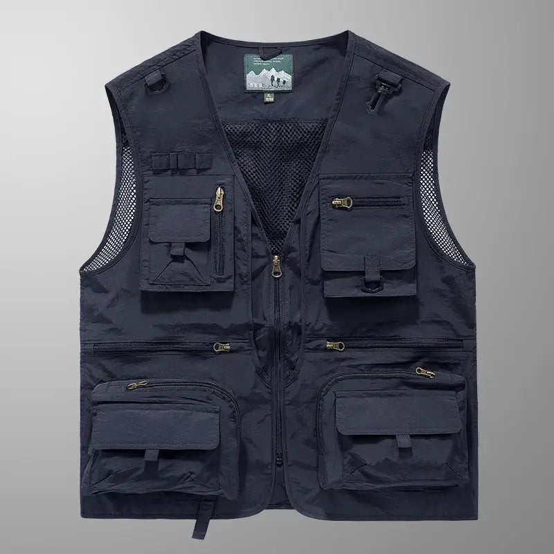 Stylish black fishing vest with multiple pockets, the best fishing vest for anglers for holding gear