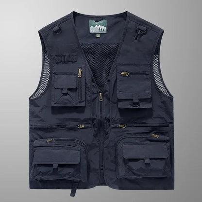 Stylish black fishing vest with multiple pockets, the best fishing vest for anglers for holding gear
