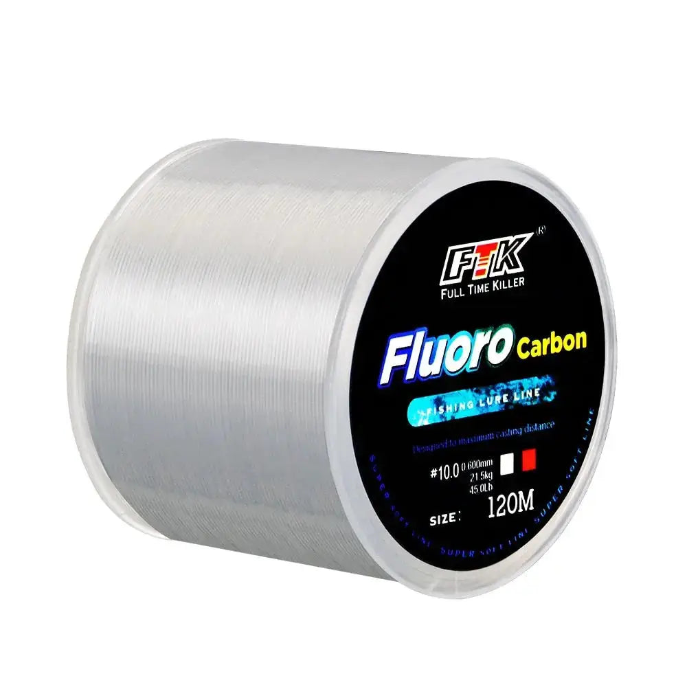 High-performance fluorocarbon fishing line in a clear spool, ideal for professional anglers