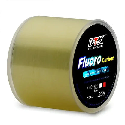 High-performance fluorocarbon fishing line spool in yellow for superior underwater visibility