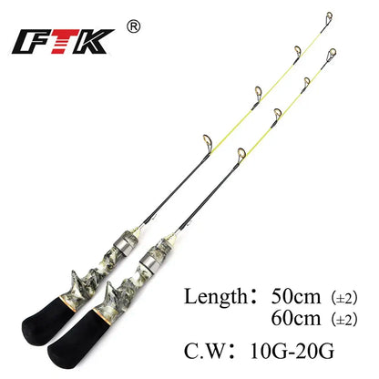 Two ice fishing rods with ergonomic grips, designed for the Ice Fishing Rod and Reel Combo