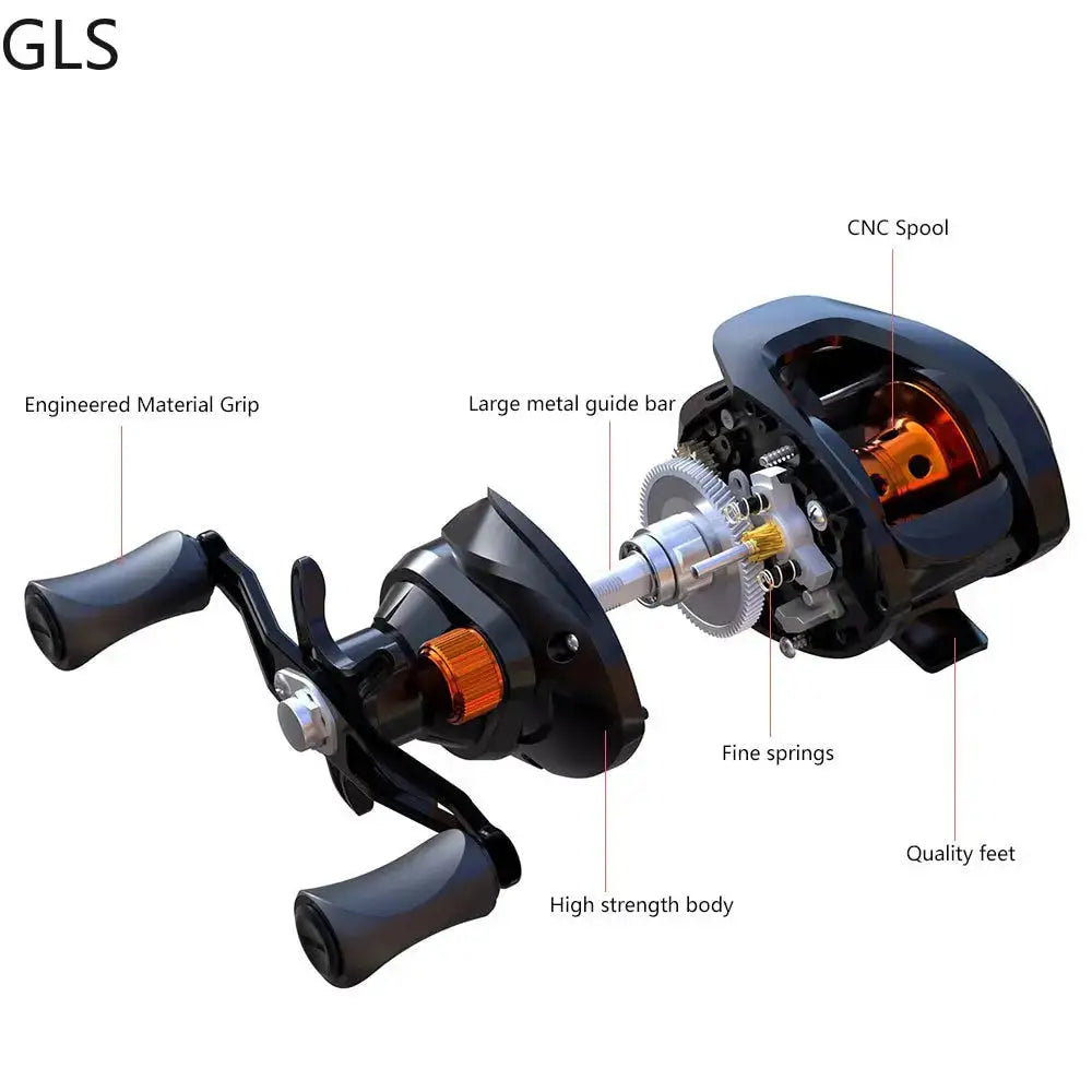 High performance baitcasting reel with engineered grip and high strength body for optimal fishing