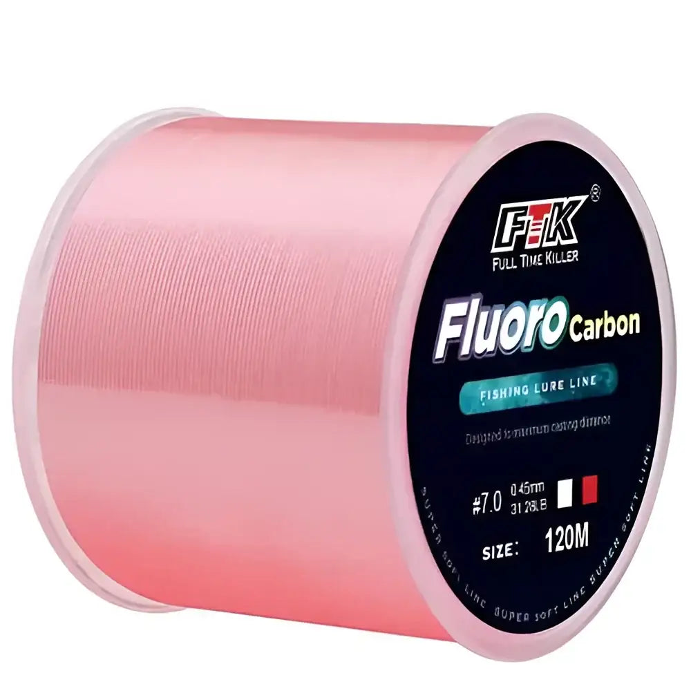 Spool of pink fluorocarbon fishing line.