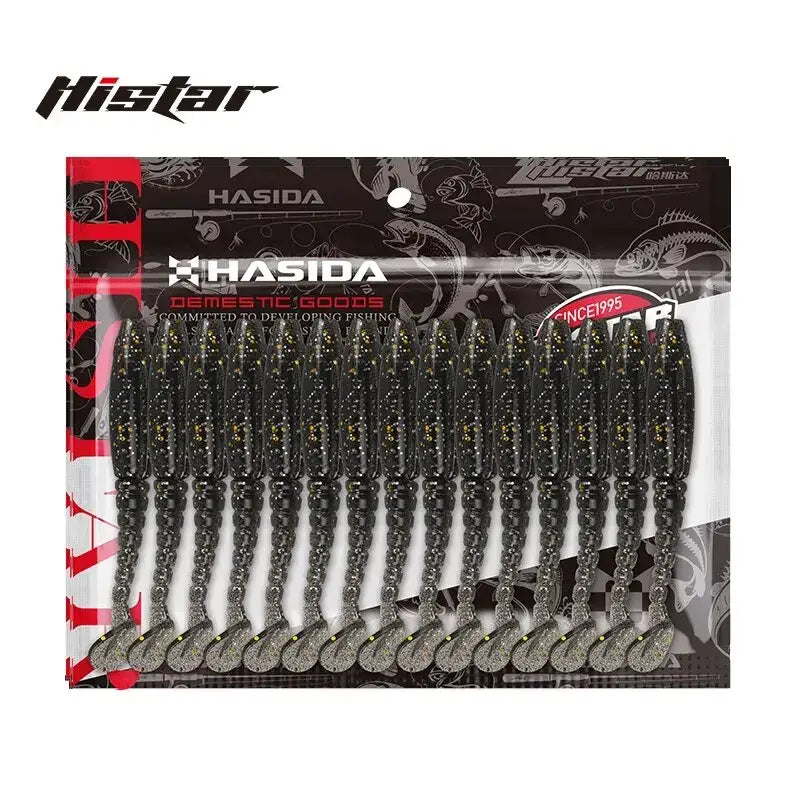 Histar long T Tail Soft Plastic Worms in Black Color for Effective Fishing Lures